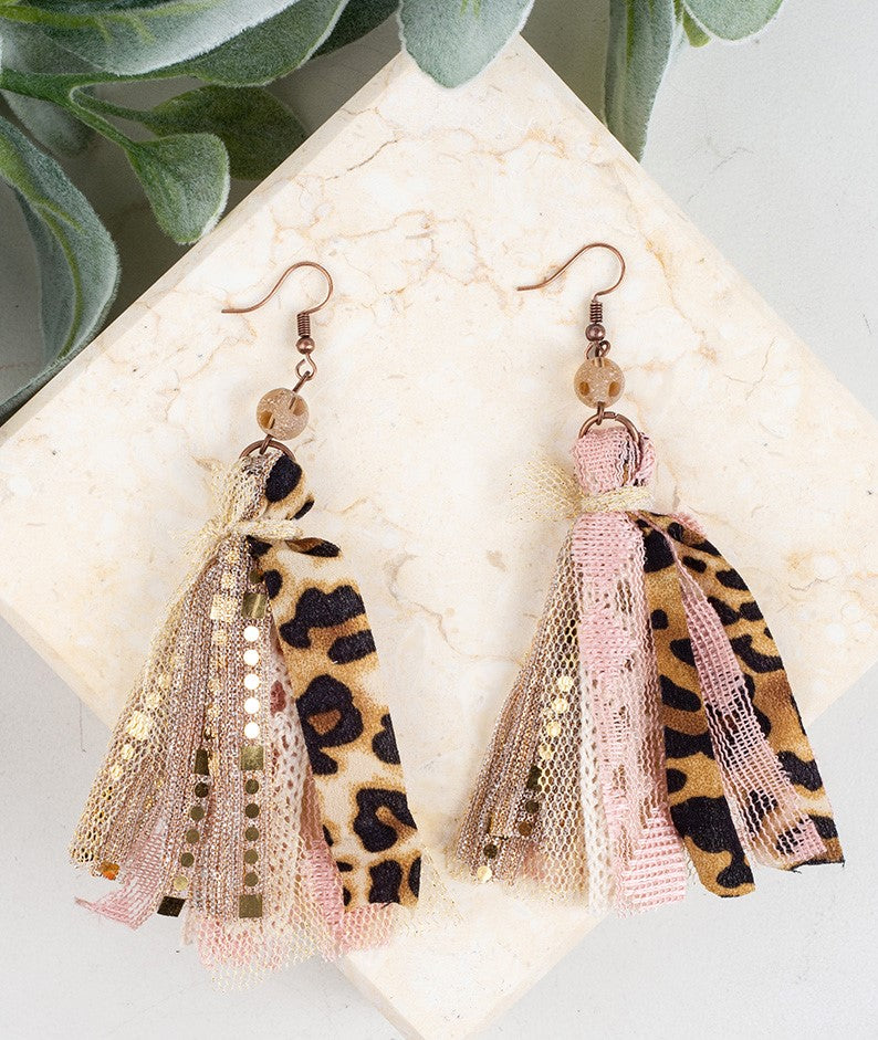 Leopard tassel earrings deals