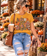Autumn Days & Cozy Nights tee - mustard, bun and iced coffee