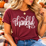 Thankful Tee - close-up of thankful script design