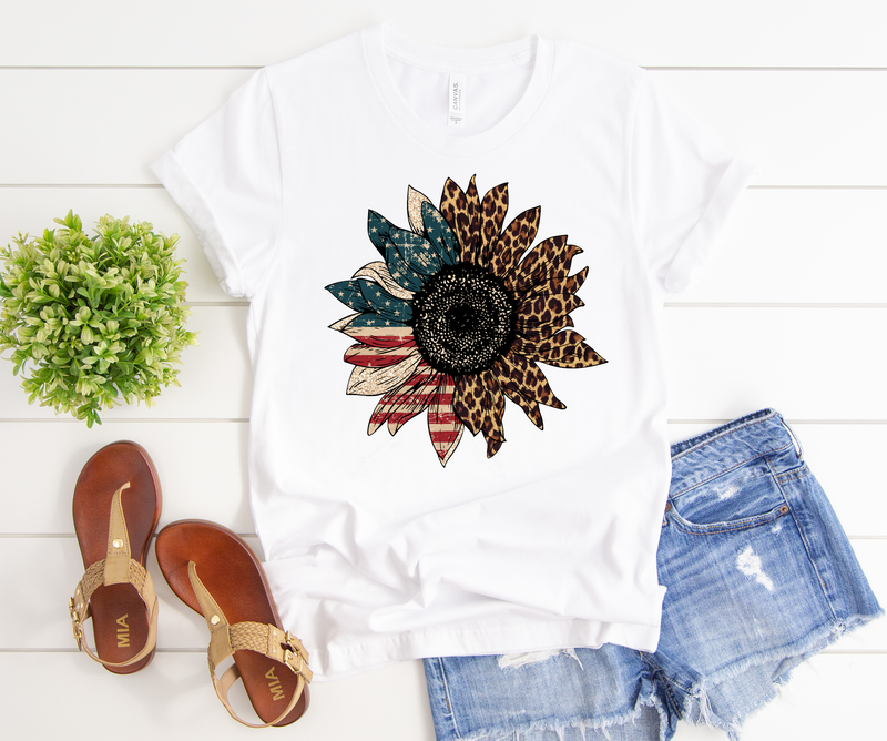 Leopard and USA Sunflower Tee - SKC Boutique