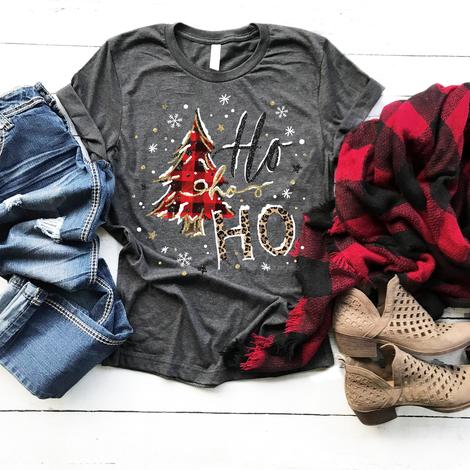 Ho Ho Ho Plaid Leopard Tee - SKC Boutique