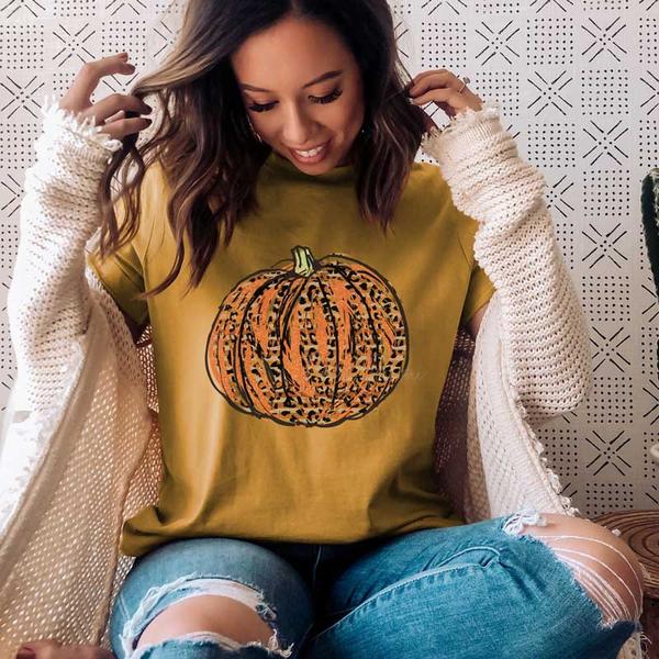 Leopard Pumpkin Tee-Fall Tee - SKC Boutique